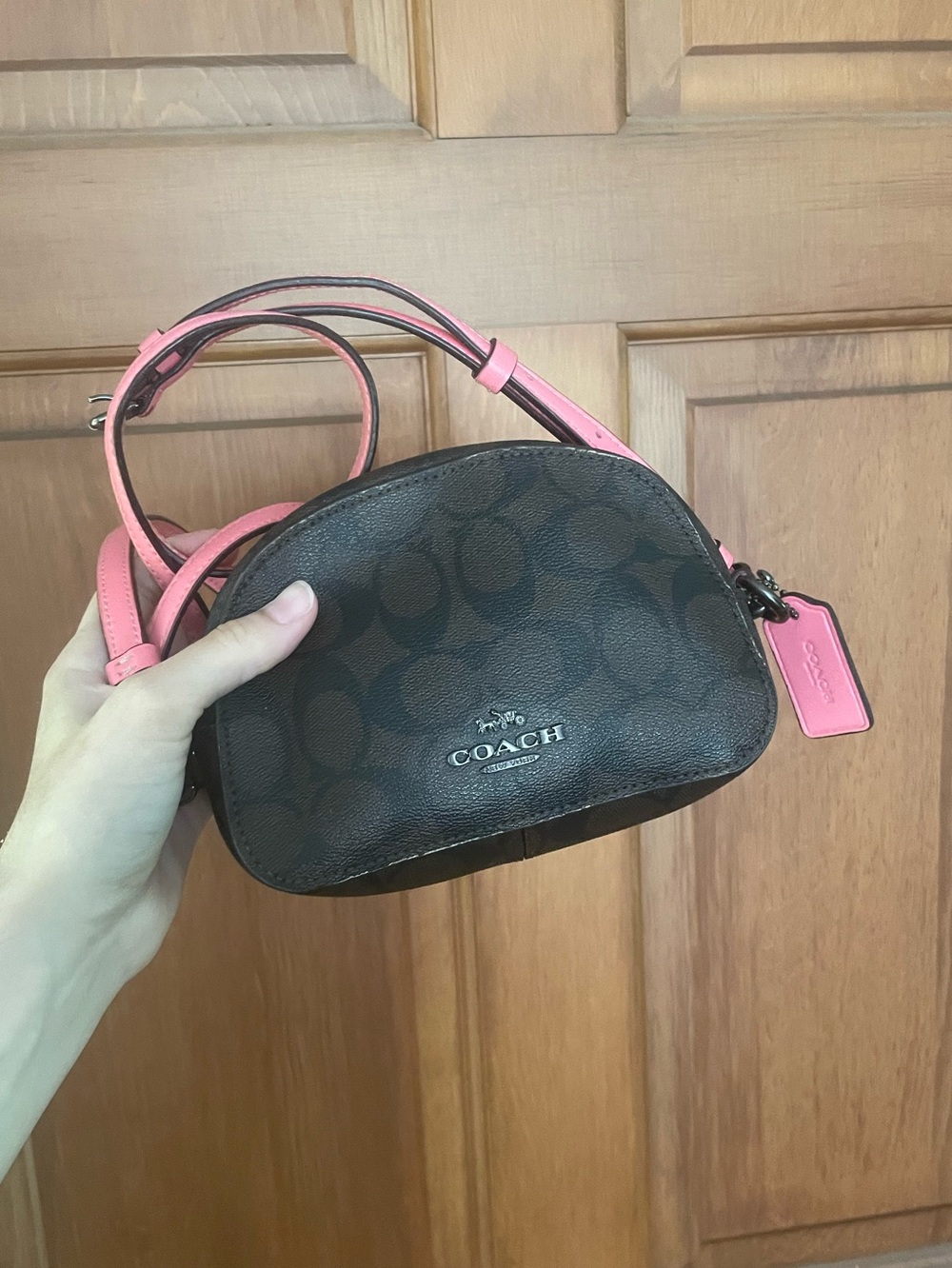 Coach mini Serena crossbody bag in pink/brown